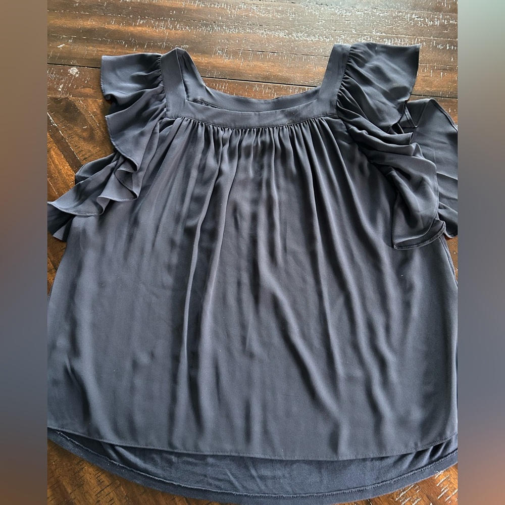Ann Taylor Navy Ruffle Sleeve Blouse